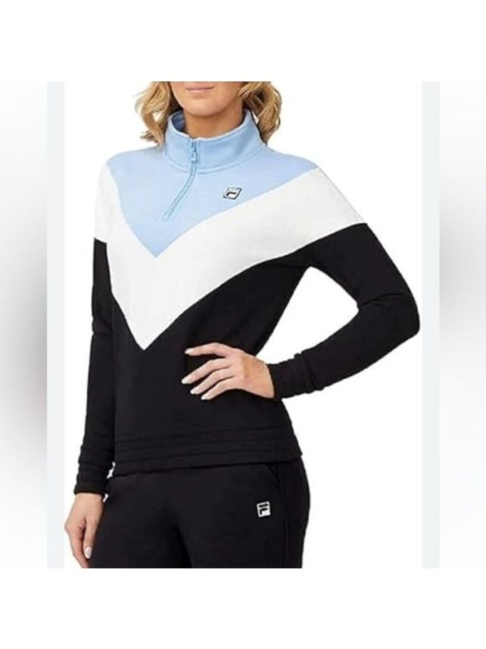 Fila Womens Colorblock Pullover Sweatshirt With 1/4 Zip-Up